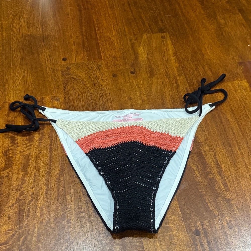 Victoria’s Secret Sexy Black, Coral & Cream Crochet Bikini Bottom
